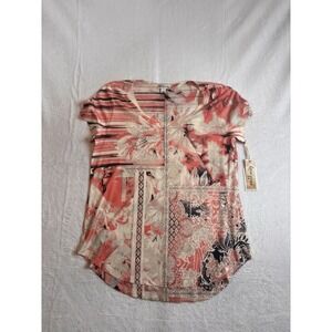 Y2K World Unity Floral‎ Short Sleeve Top Blouse Women's Large *